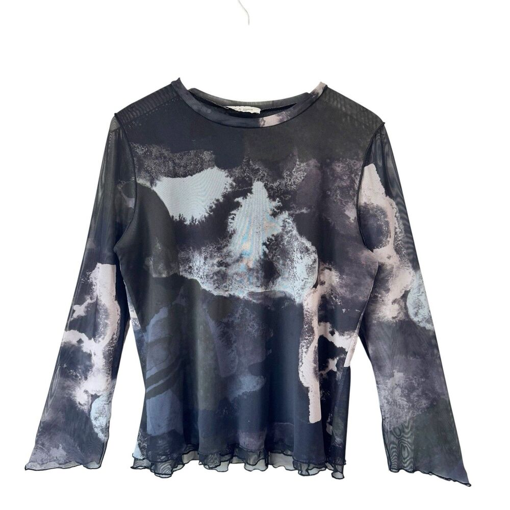 Lola & Sophie Bell Sleeve Semi Sheer Mesh Lined Top Watercolor Large PRISTINE
